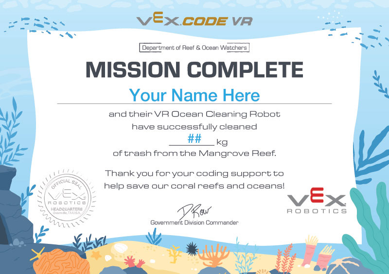 Certificate - VEXcode VR - Hour of Code